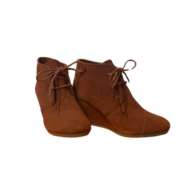Toms Boho rust burnt Orange suede wedge boots - Picture 4 of 6